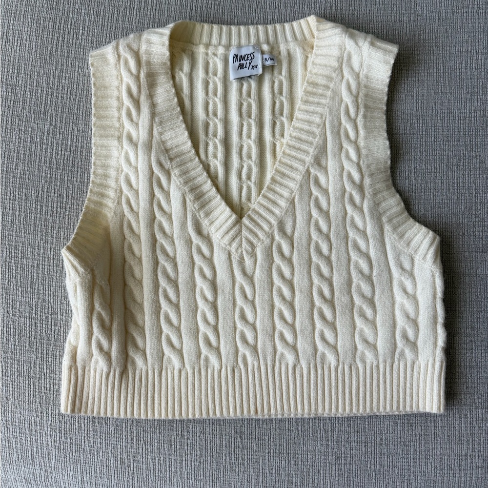 Princess Polly Ivory Cable-Knit V-Neck Sweater Vest